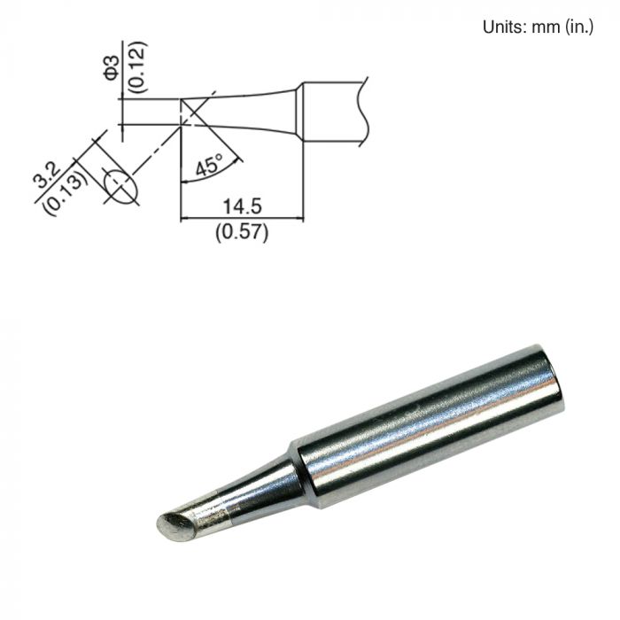 Hakko T18-C3 45° Beveled Solder Tip, 3.0mm